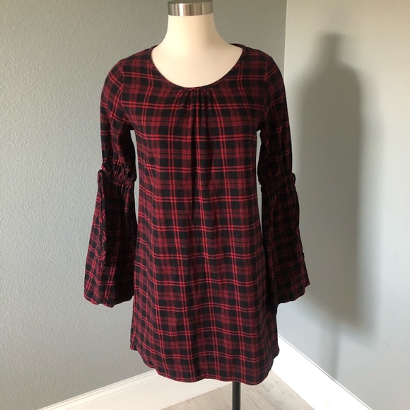 2 Hearts Plaid Flannel Bell-Sleeve Shift Dress - Picture 13 of 16